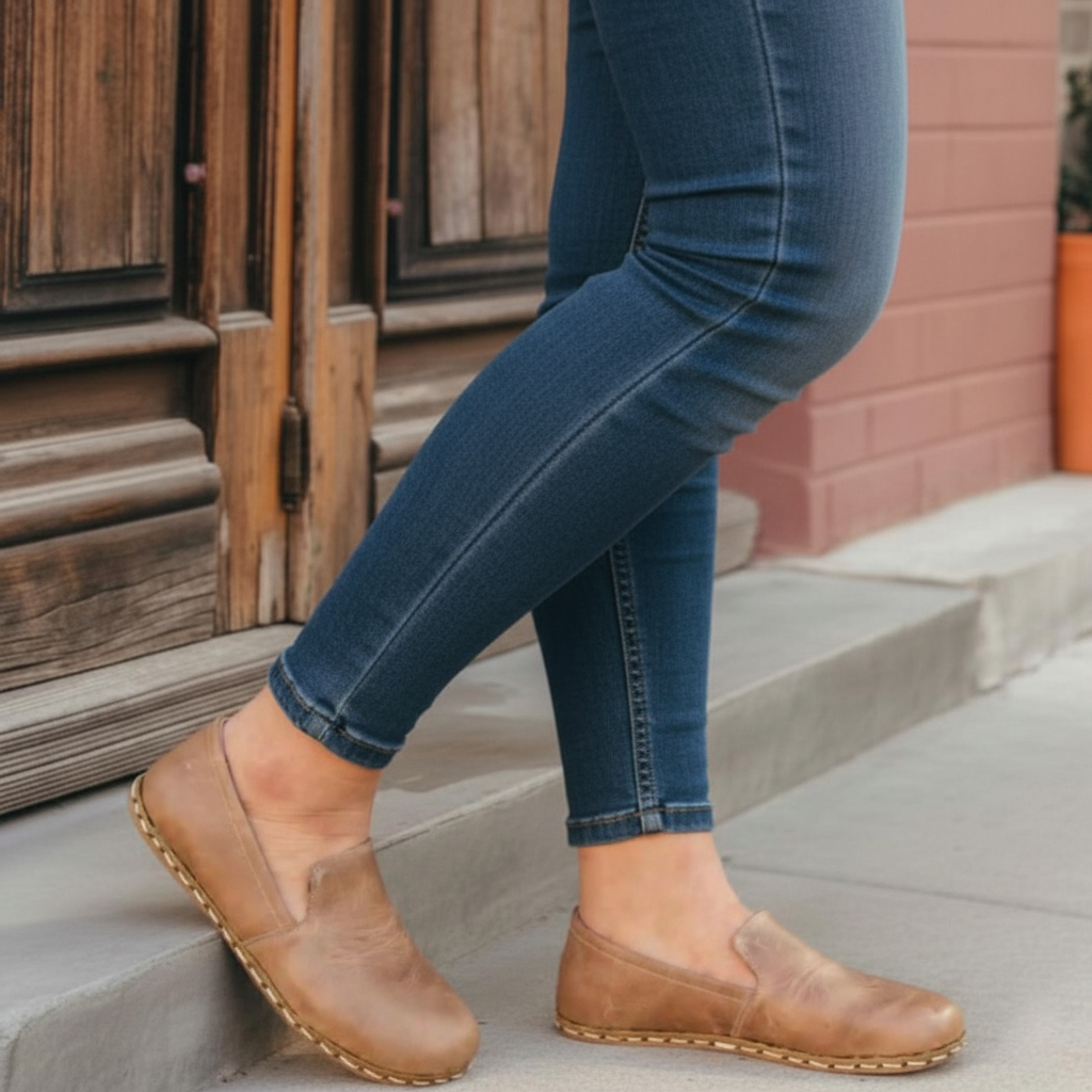 Women Barefoot Light Brown Loafers
