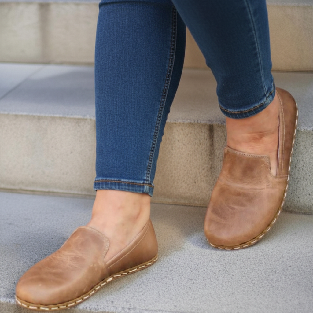 Women Barefoot Light Brown Loafers