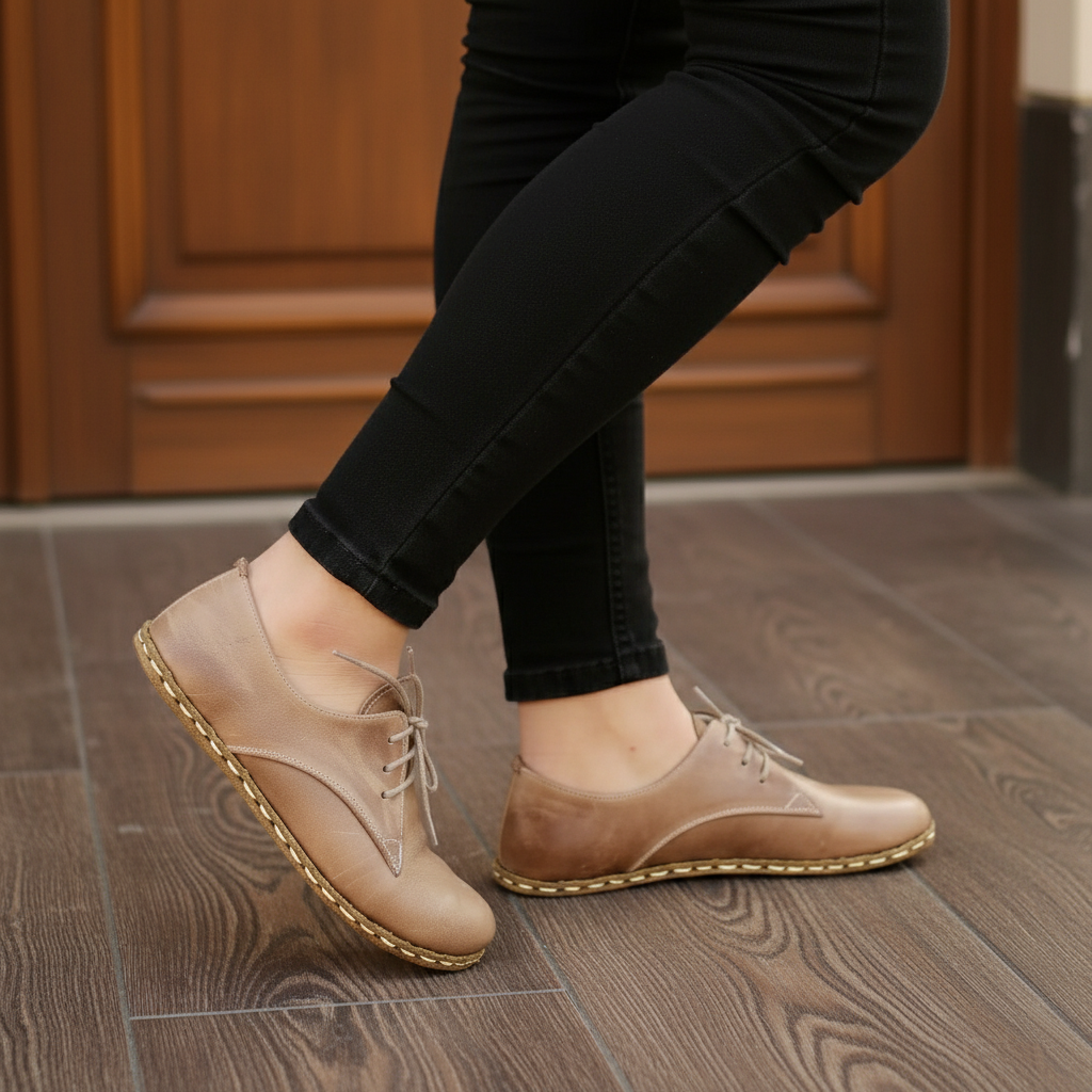 Women Barefoot Light Brown Oxford Shoes