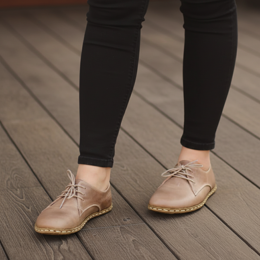 Women Barefoot Light Brown Oxford Shoes