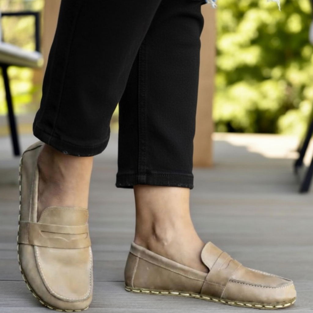 Women Barefoot Light Brown Penny Loafers