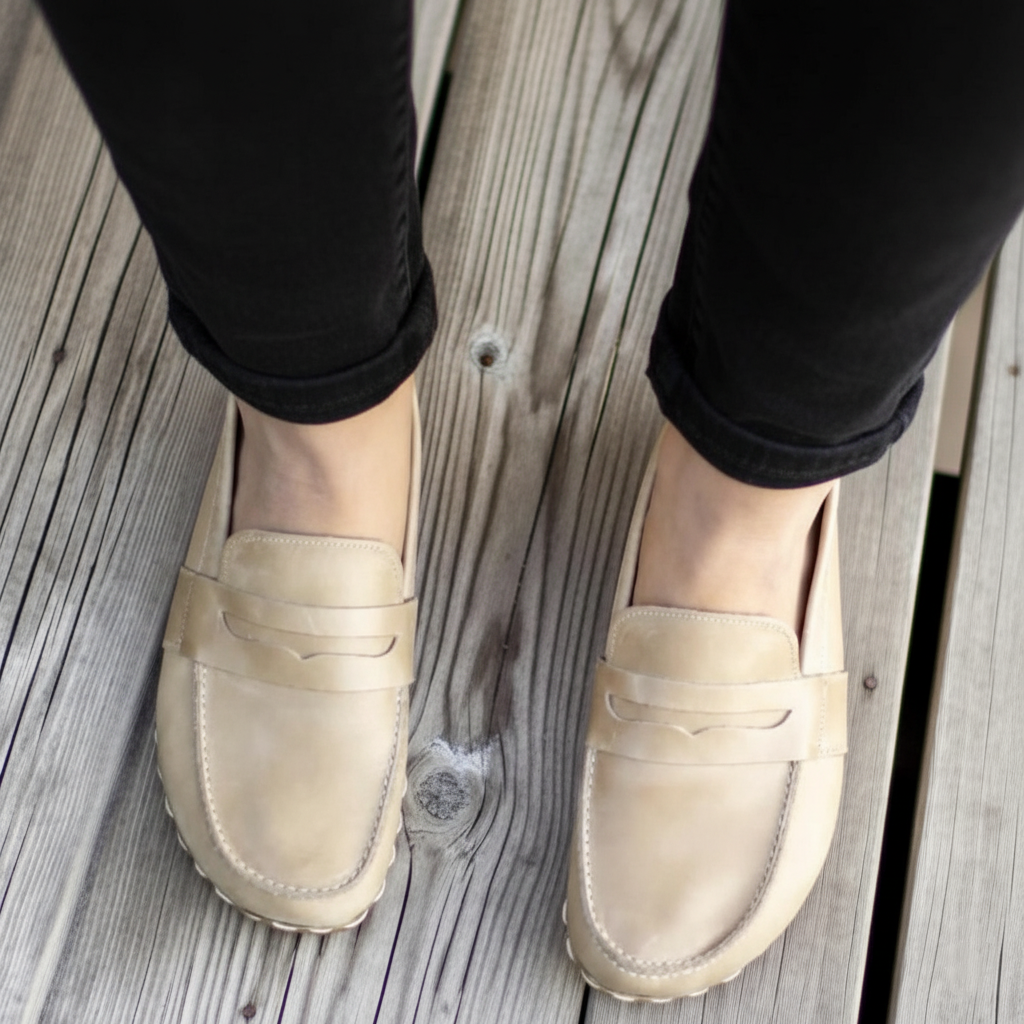 Women Barefoot Light Brown Penny Loafers