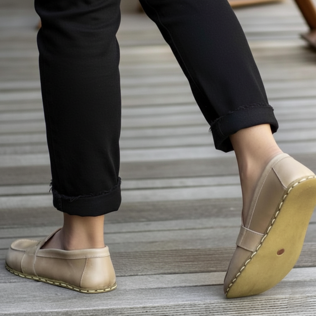Women Barefoot Light Brown Penny Loafers