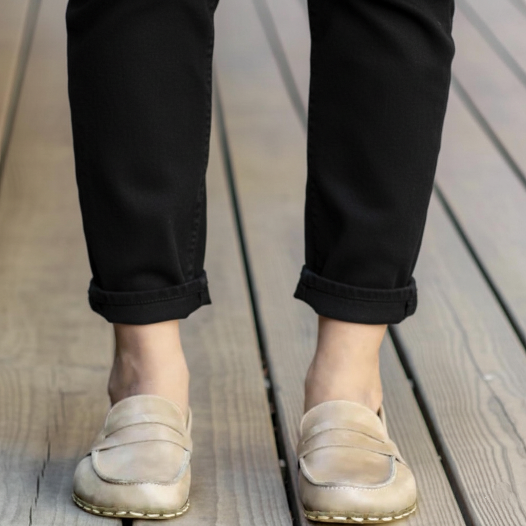 Women Barefoot Light Brown Penny Loafers