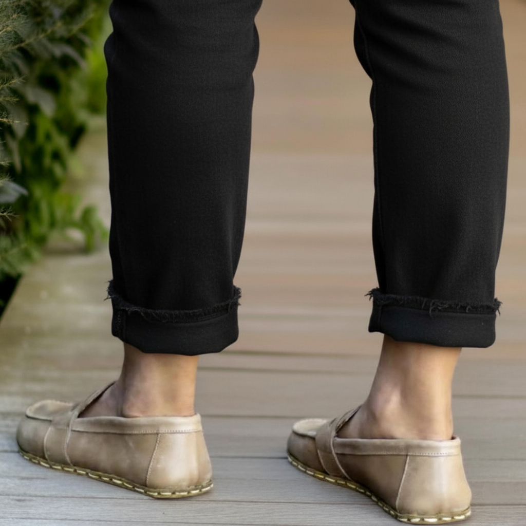 Women Barefoot Light Brown Penny Loafers