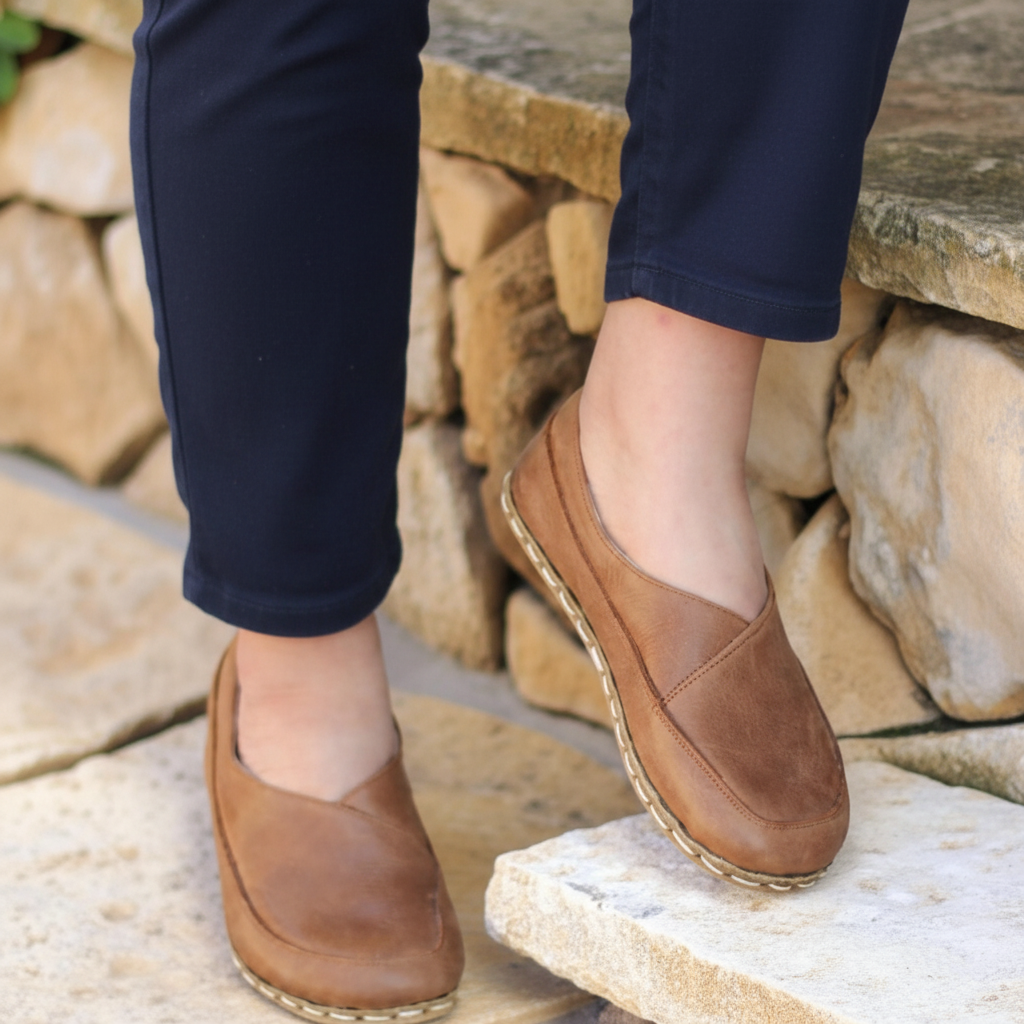 Women Barefoot Matte Brown Cross Ballet Flats