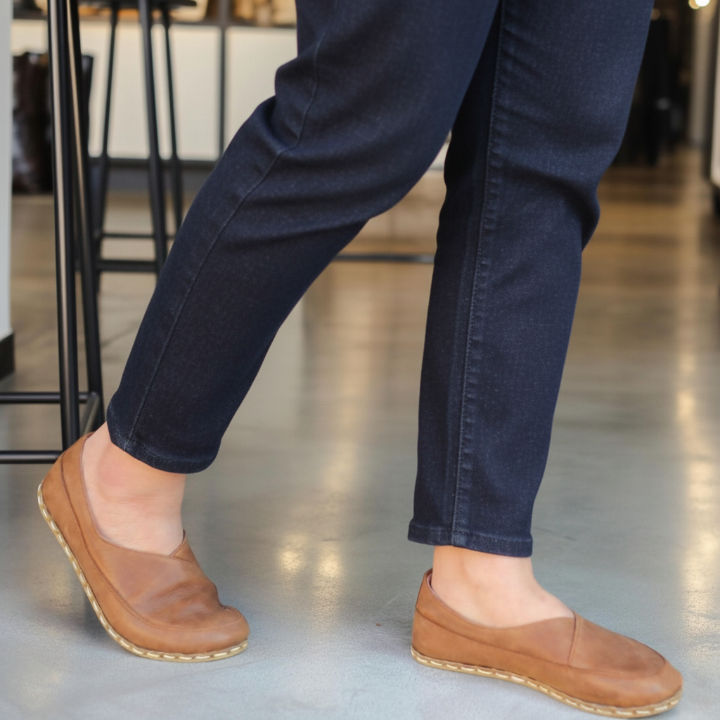 Women Barefoot Matte Brown Cross Ballet Flats