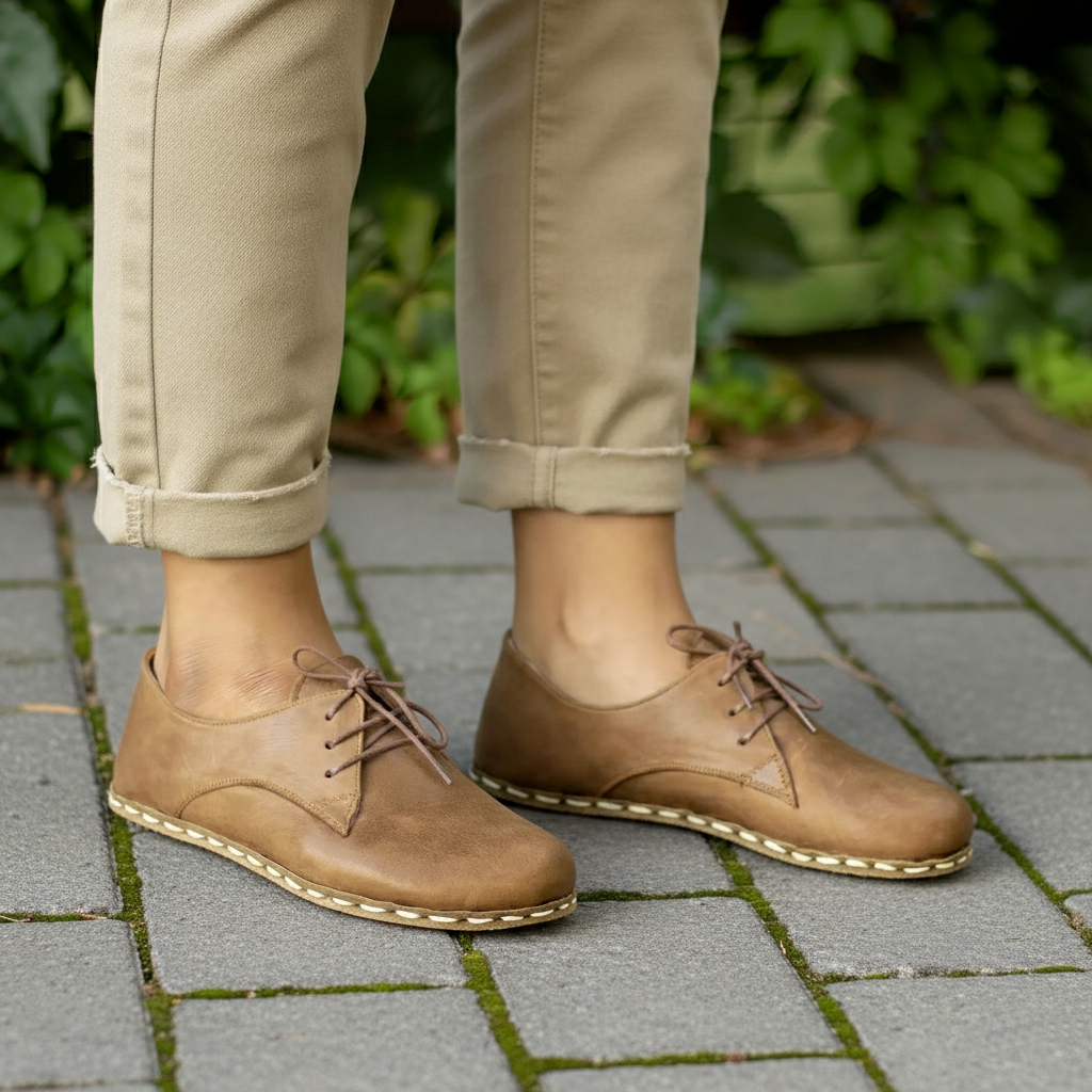 Women Barefoot Matte Brown Oxford Shoes