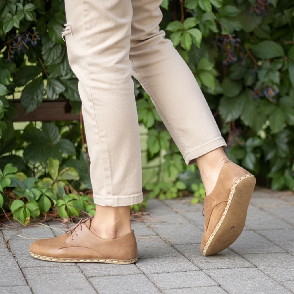 Women Barefoot Matte Brown Oxford Shoes