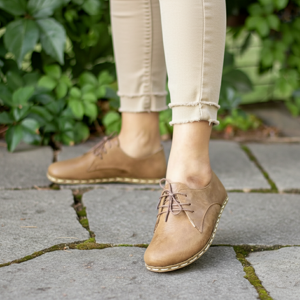 Women Barefoot Matte Brown Oxford Shoes