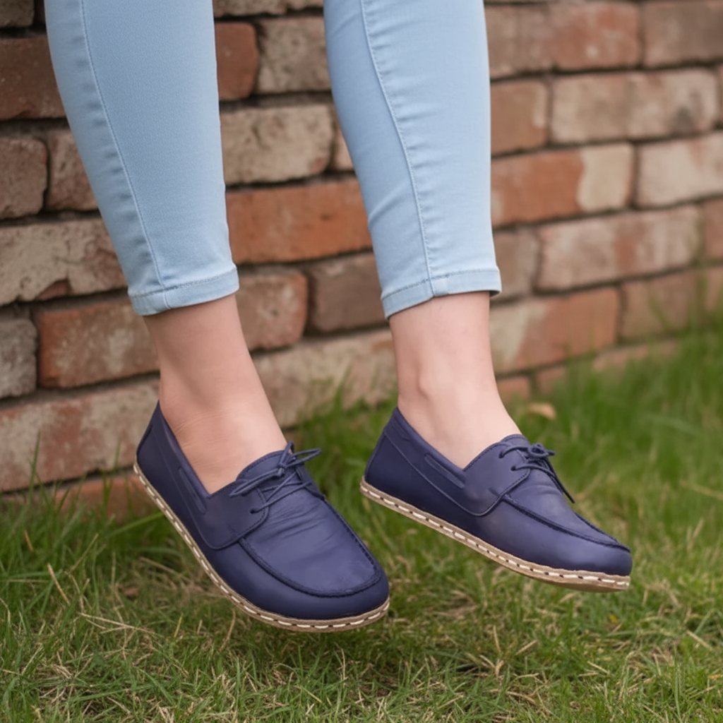 Women Barefoot Navy Blue Boat Shoes