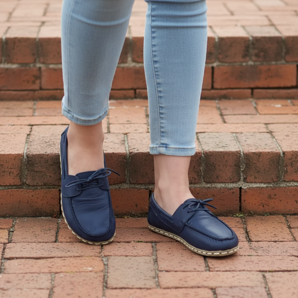 Women Barefoot Navy Blue Boat Shoes