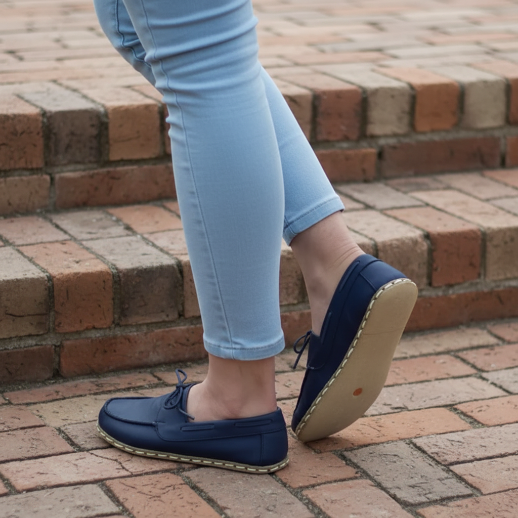 Women Barefoot Navy Blue Boat Shoes