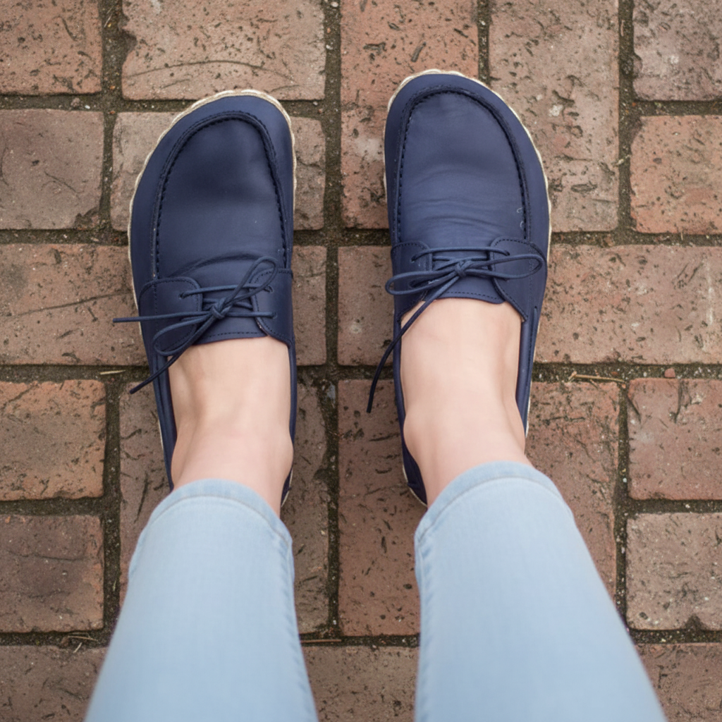 Women Barefoot Navy Blue Boat Shoes