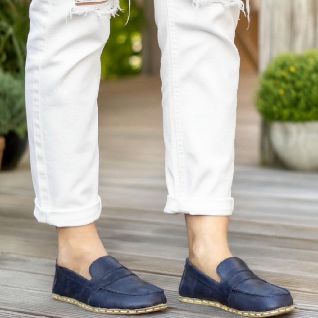 Women Barefoot Navy Blue Penny Loafers