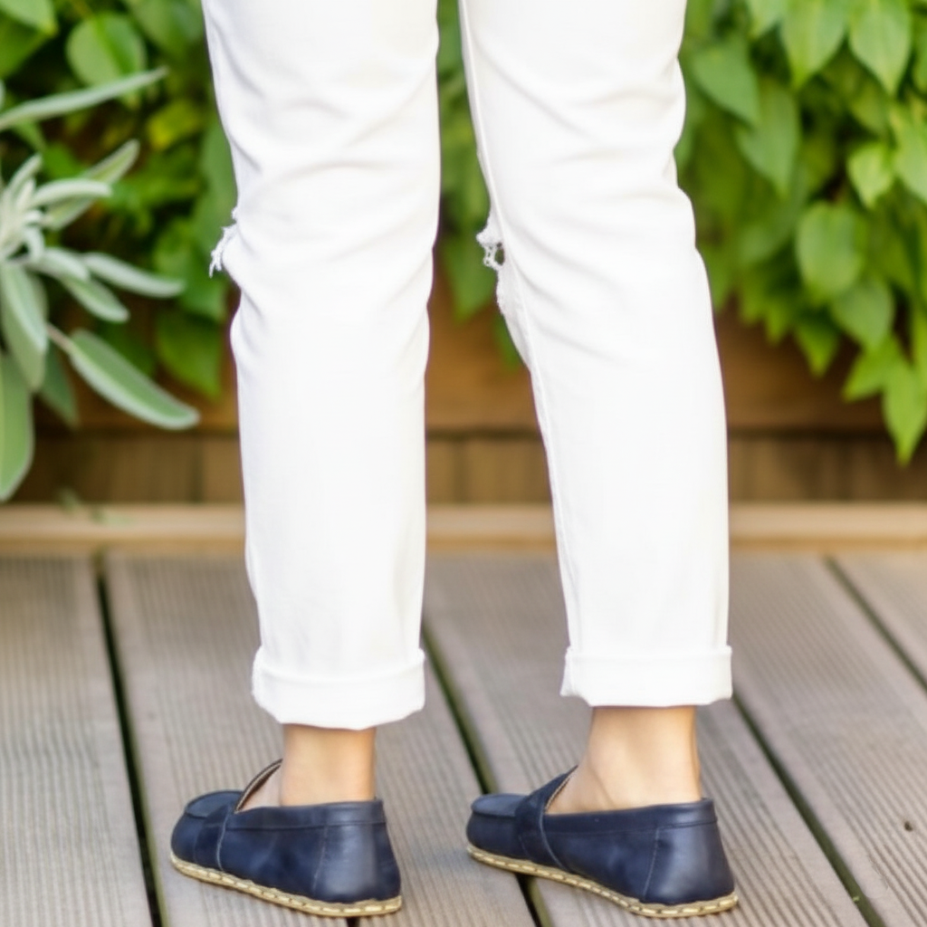 Women Barefoot Navy Blue Penny Loafers