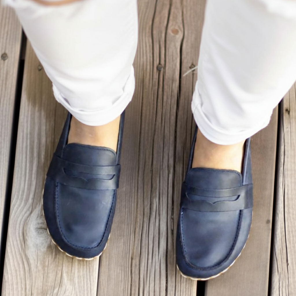 Women Barefoot Navy Blue Penny Loafers