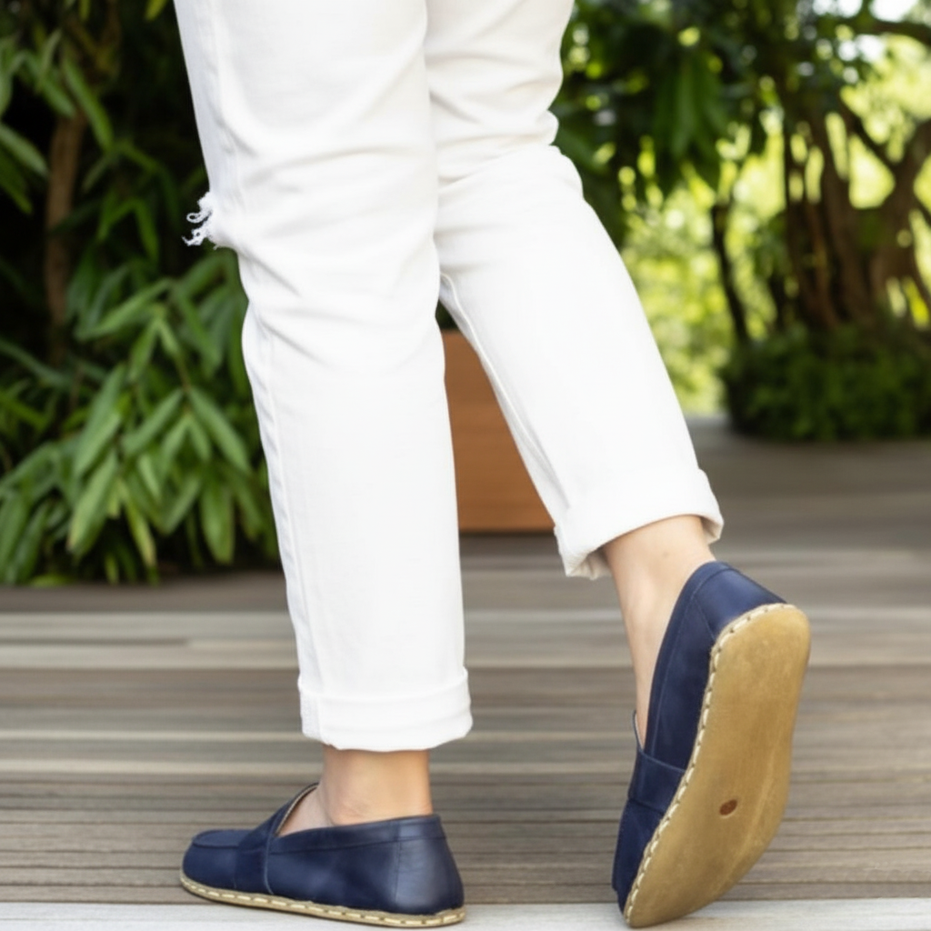 Women Barefoot Navy Blue Penny Loafers