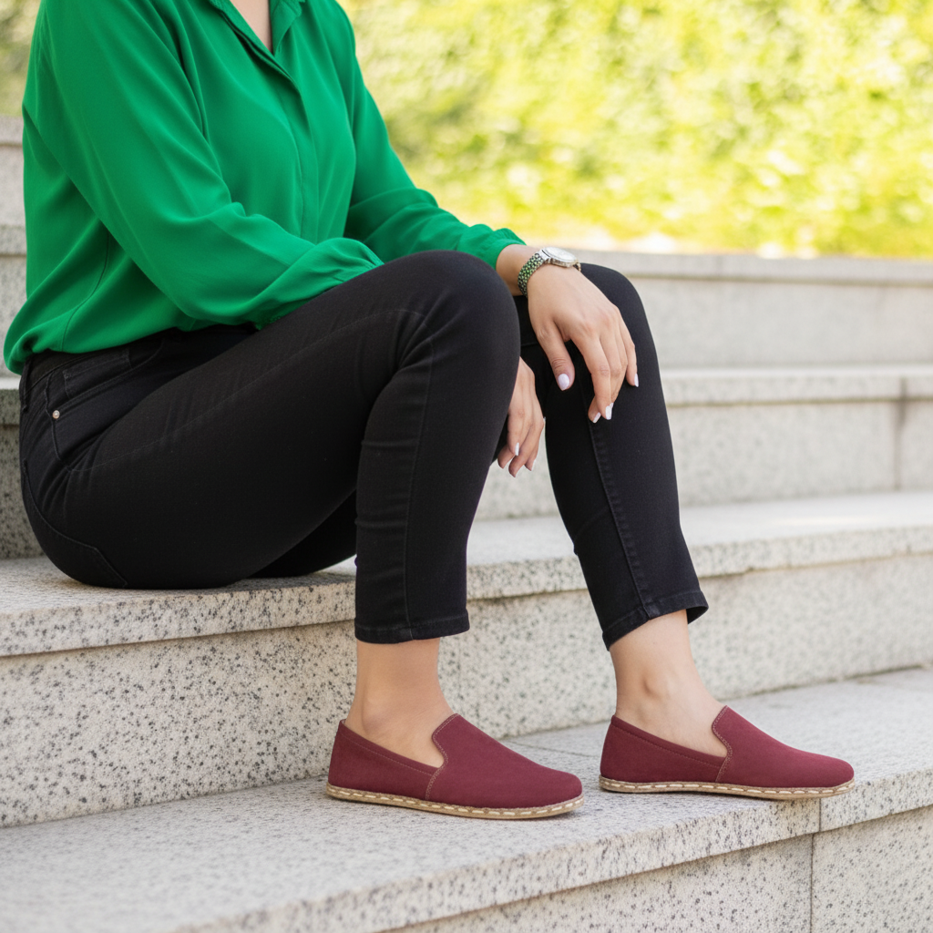 Women Barefoot Nubuck Burgundy Loafers
