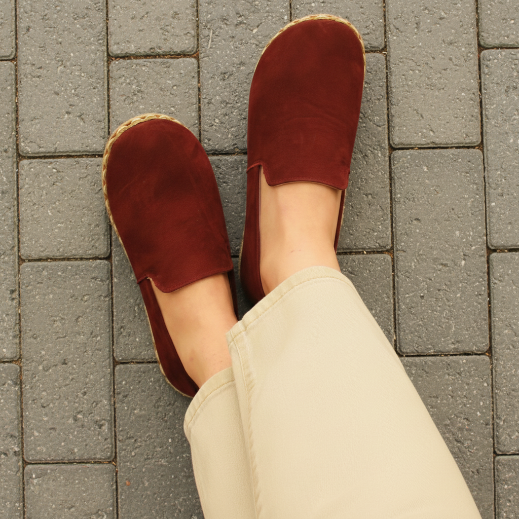 Women Barefoot Nubuck Burgundy Loafers