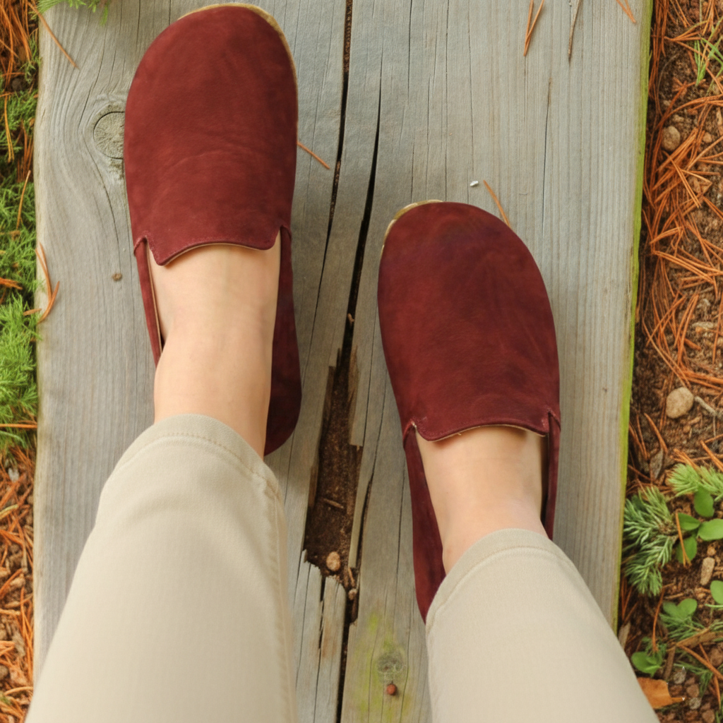 Women Barefoot Nubuck Burgundy Loafers