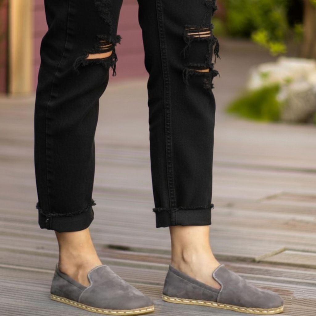 Women Barefoot Nubuck Gray Loafers