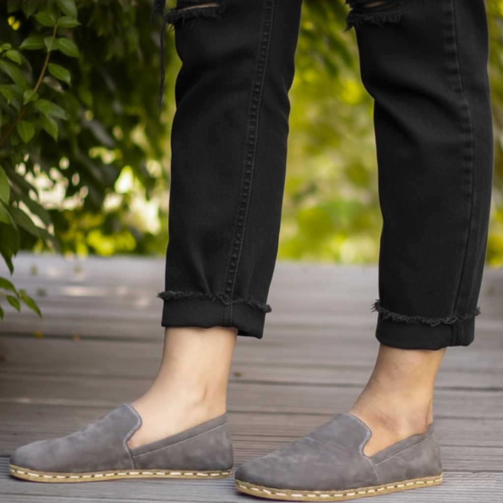Women Barefoot Nubuck Gray Loafers