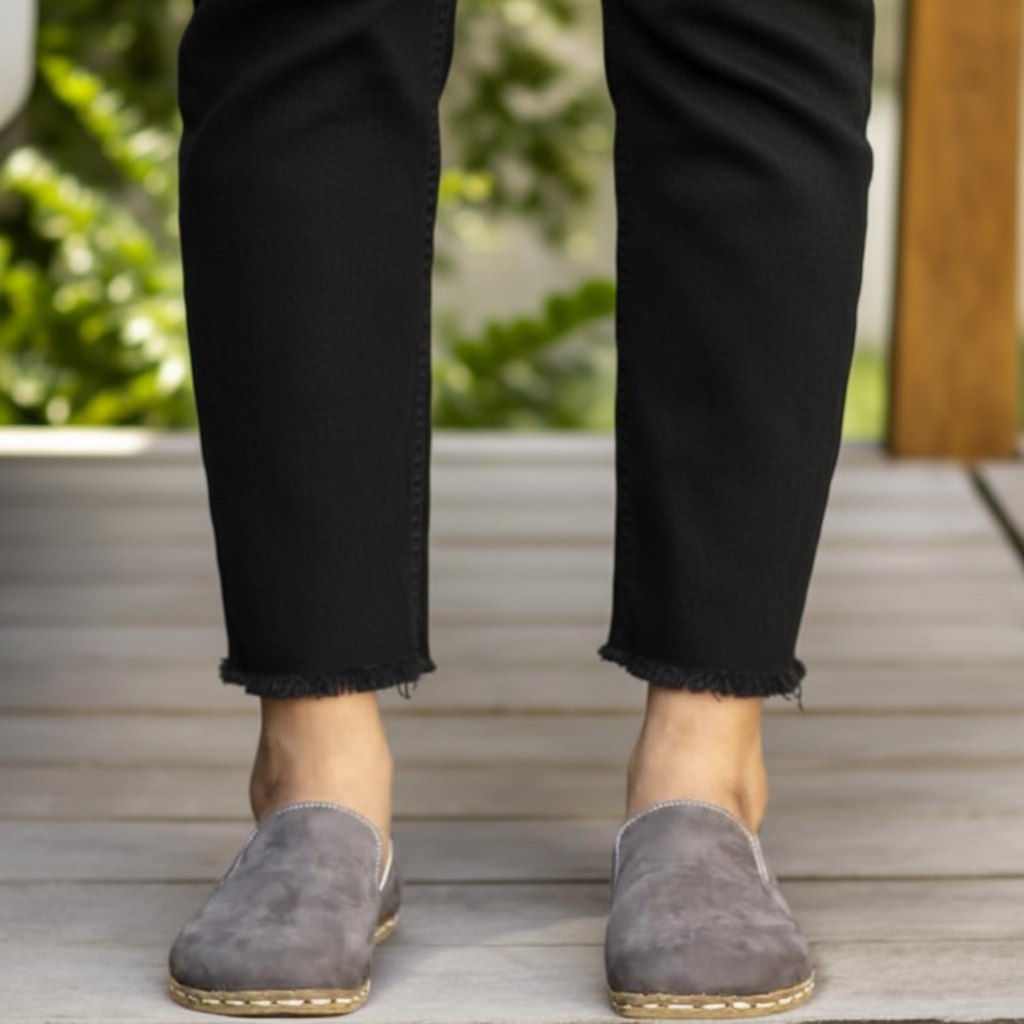 Women Barefoot Nubuck Gray Loafers