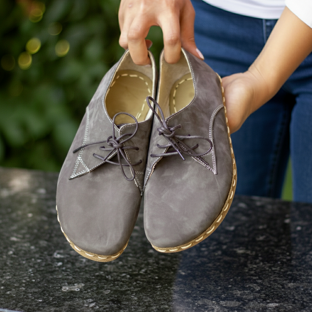 Women Barefoot Nubuck Gray Oxford Shoes