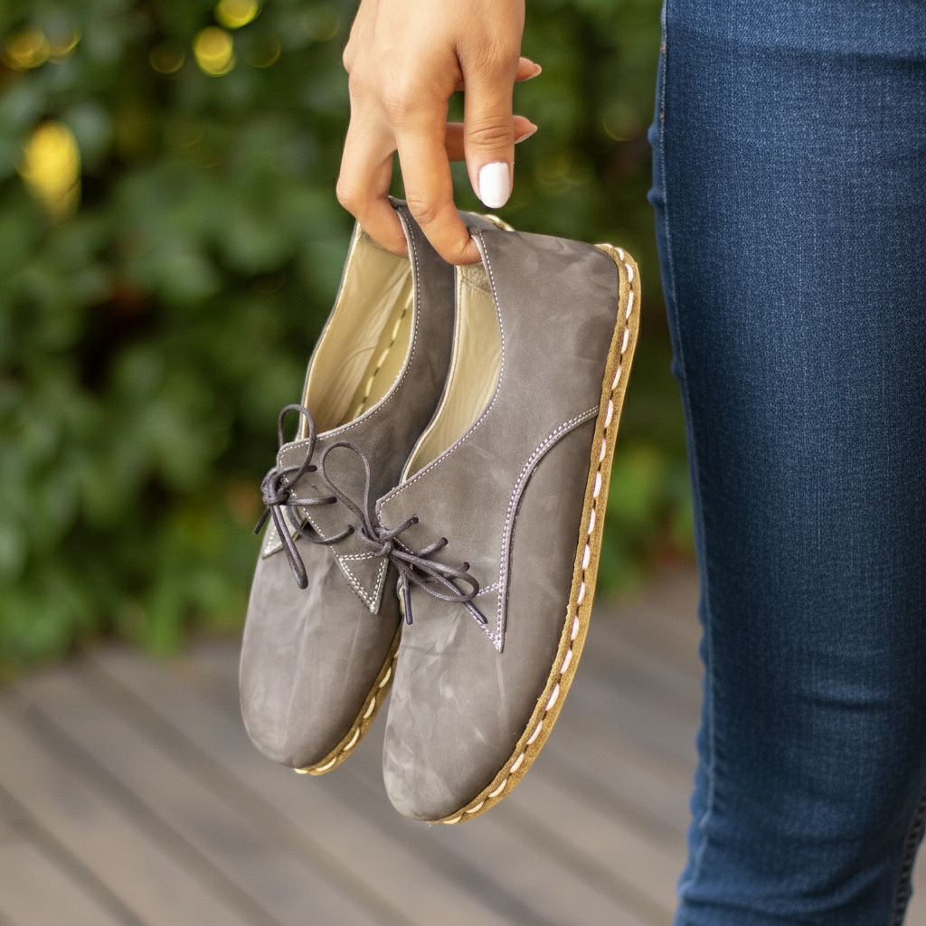 Women Barefoot Nubuck Gray Oxford Shoes