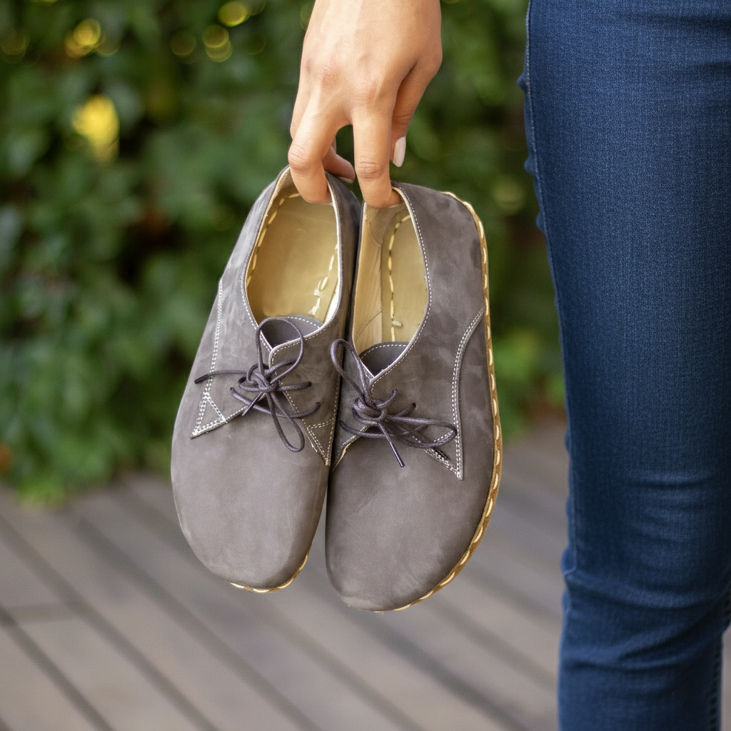Women Barefoot Nubuck Gray Oxford Shoes