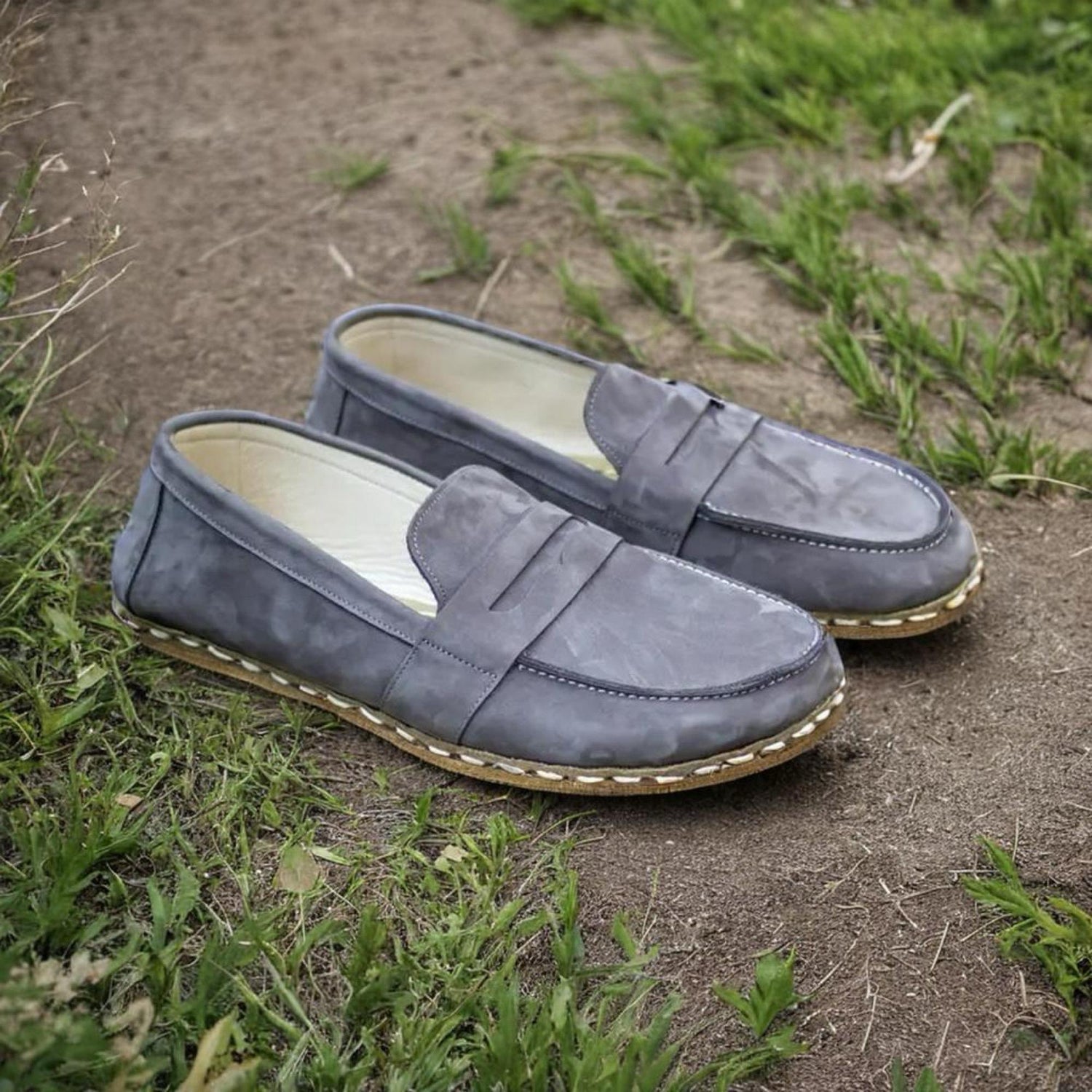 Women Barefoot Nubuck Gray Penny Loafers