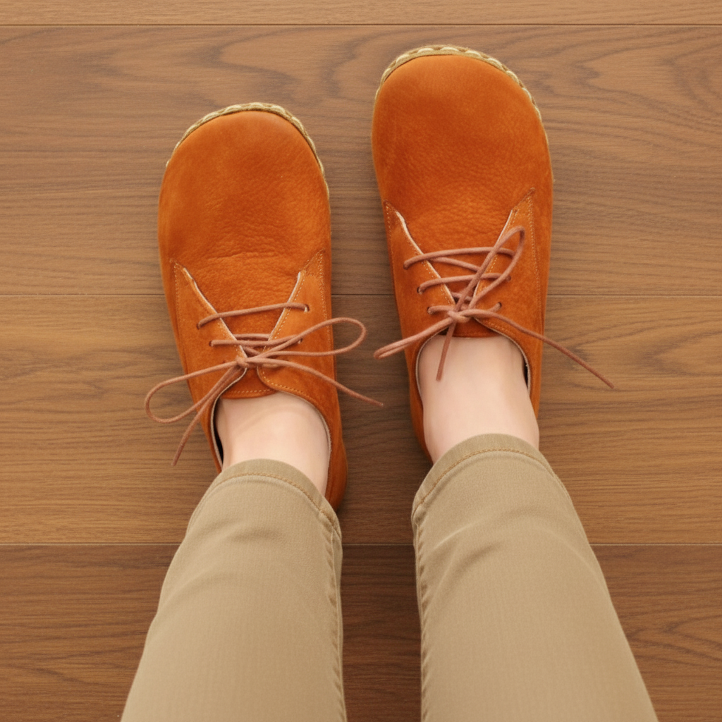 Women Barefoot Nubuck Orange Oxford Shoes