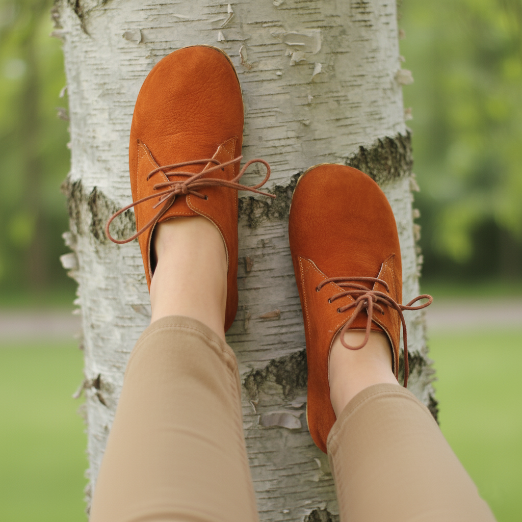 Women Barefoot Nubuck Orange Oxford Shoes
