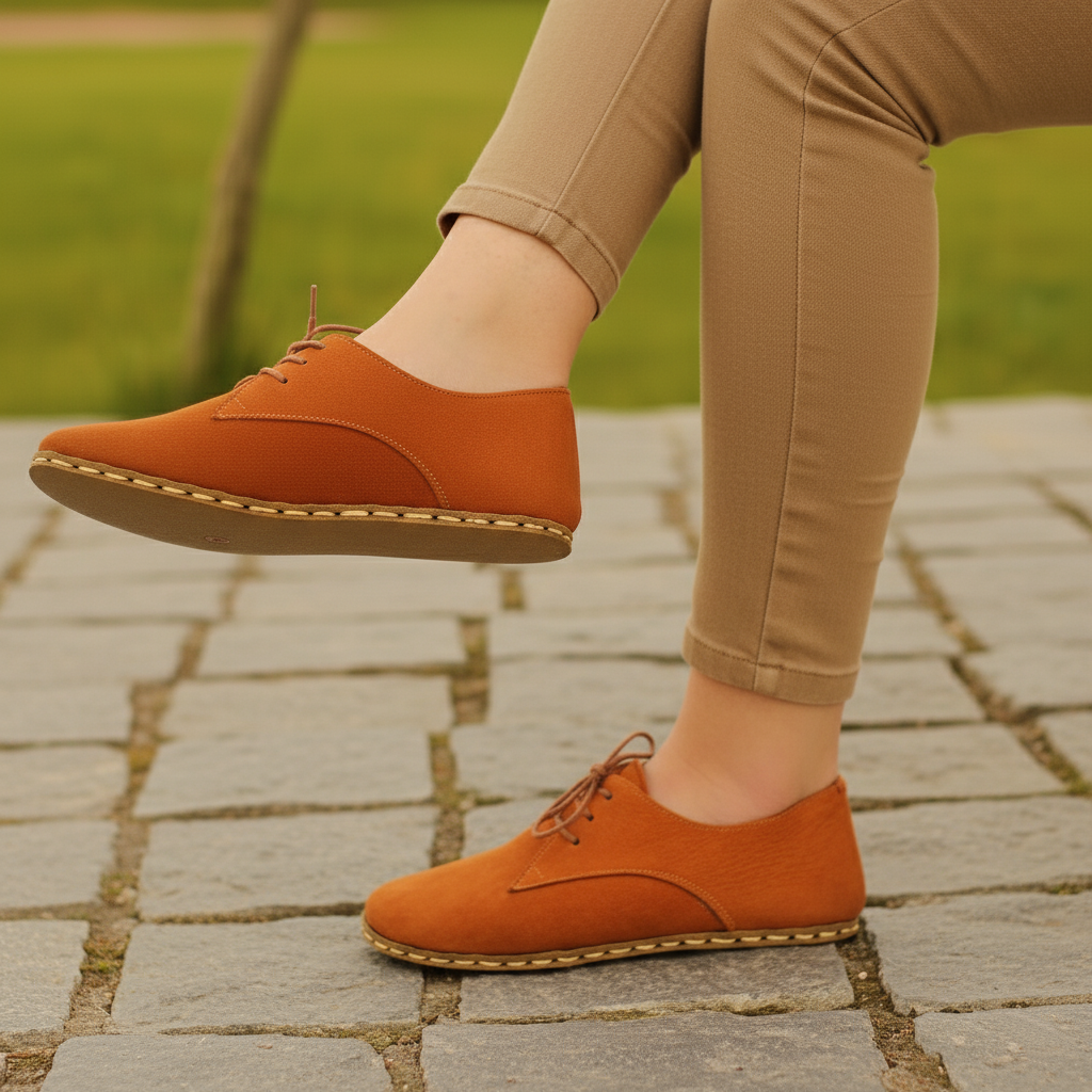 Women Barefoot Nubuck Orange Oxford Shoes