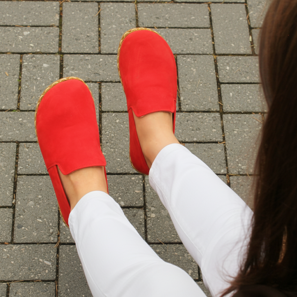 Women Barefoot Nubuck Red Loafers