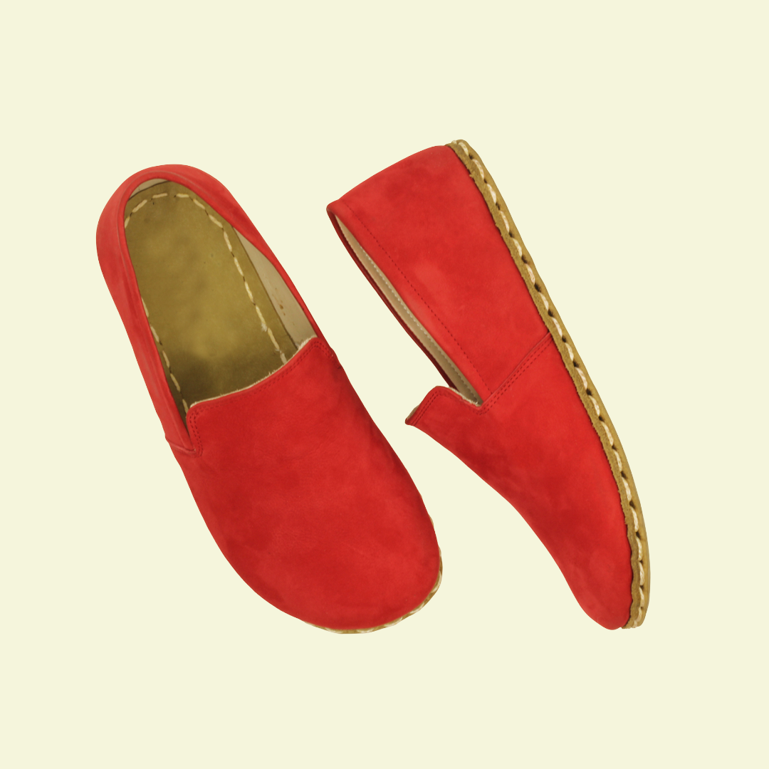 Women Barefoot Nubuck Red Loafers