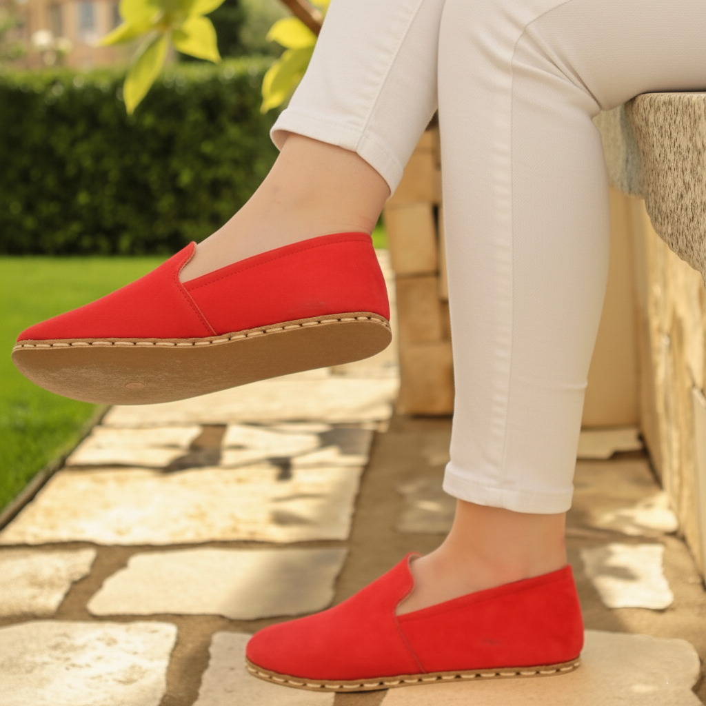 Women Barefoot Nubuck Red Loafers
