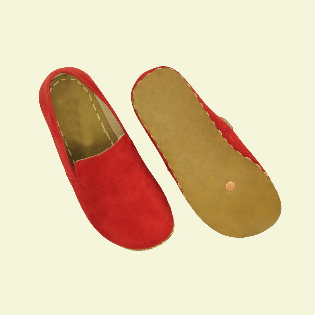 Women Barefoot Nubuck Red Loafers
