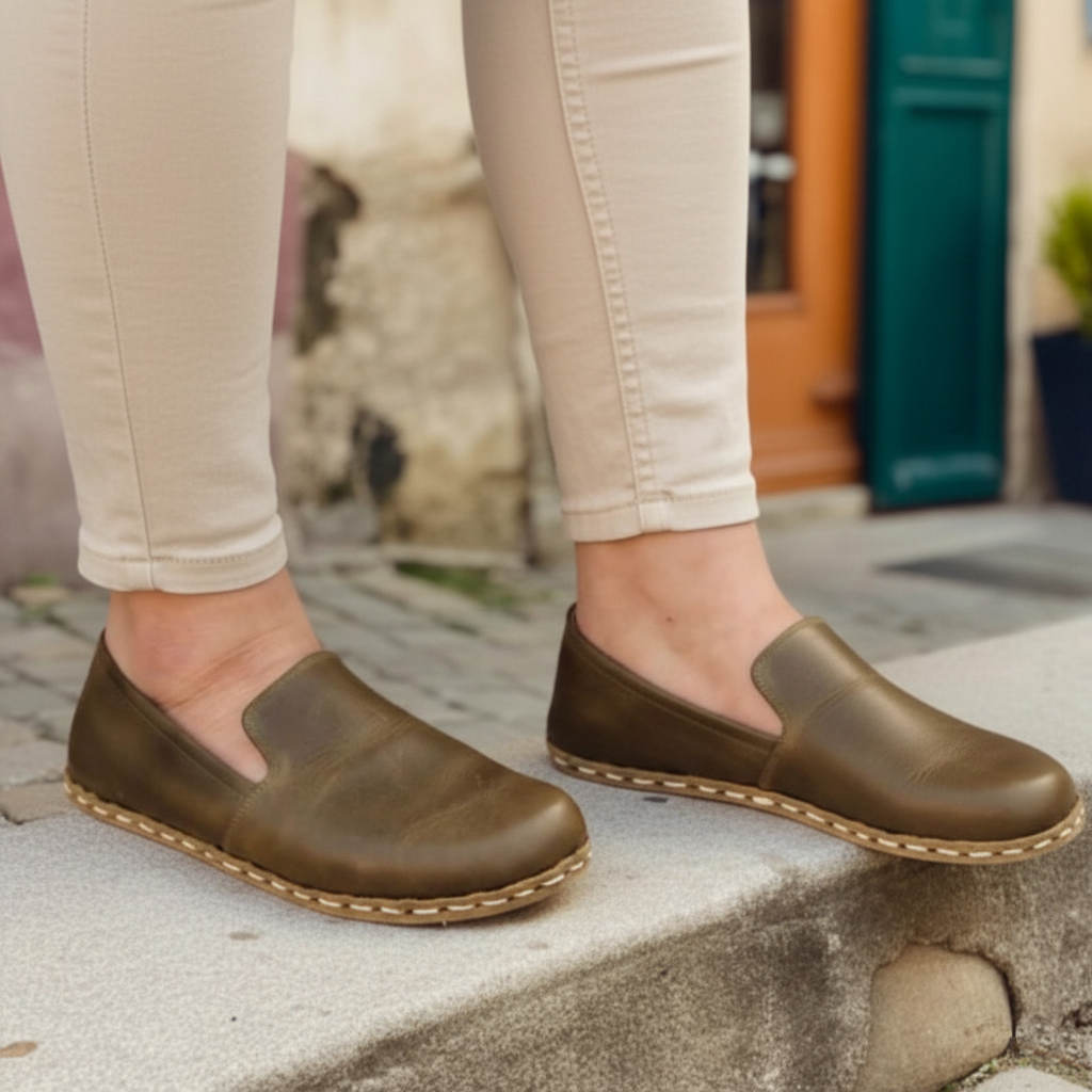 Women Barefoot Olive Green Loafers