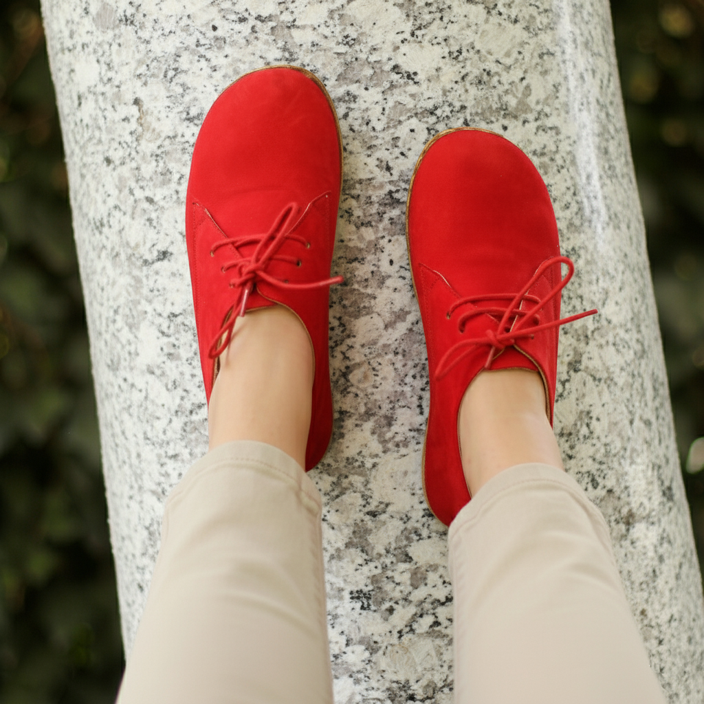 Women Barefoot Nubuck Red Oxford Shoes