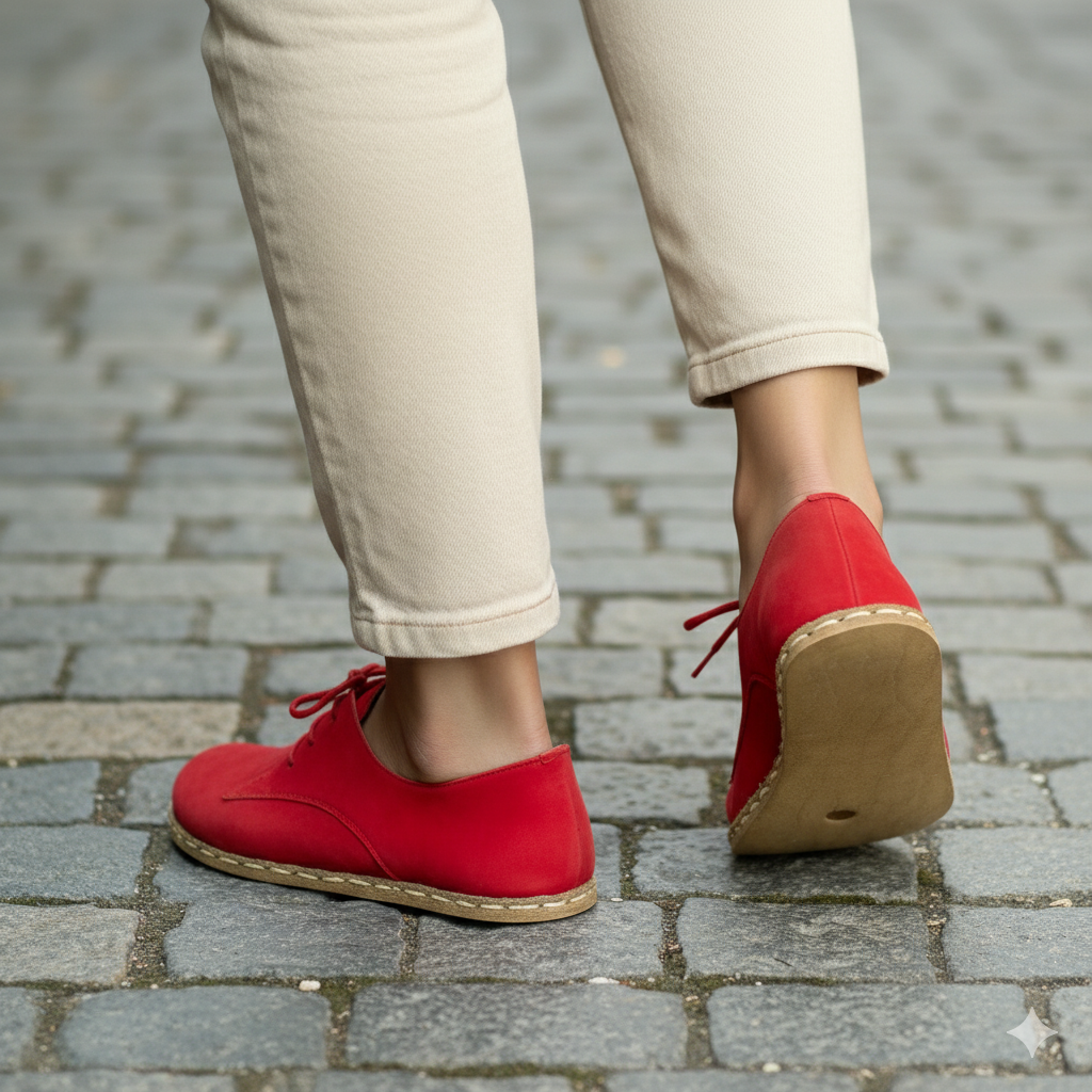 Women Barefoot Nubuck Red Oxford Shoes