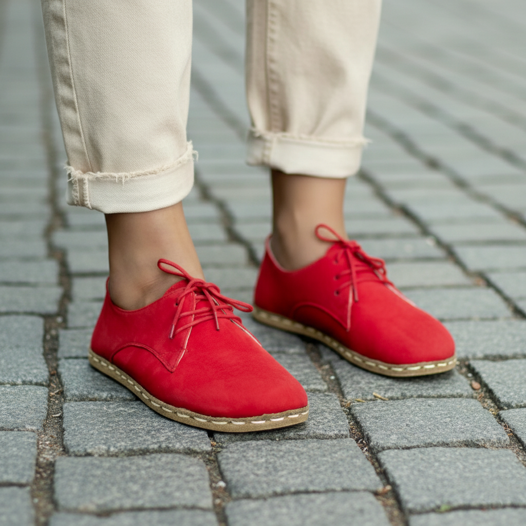 Women Barefoot Nubuck Red Oxford Shoes