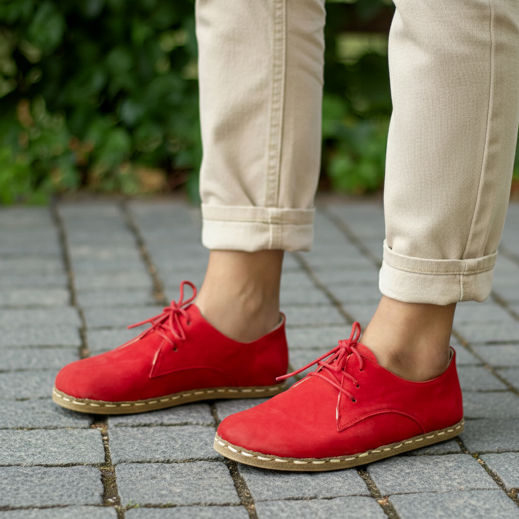 Women Barefoot Nubuck Red Oxford Shoes