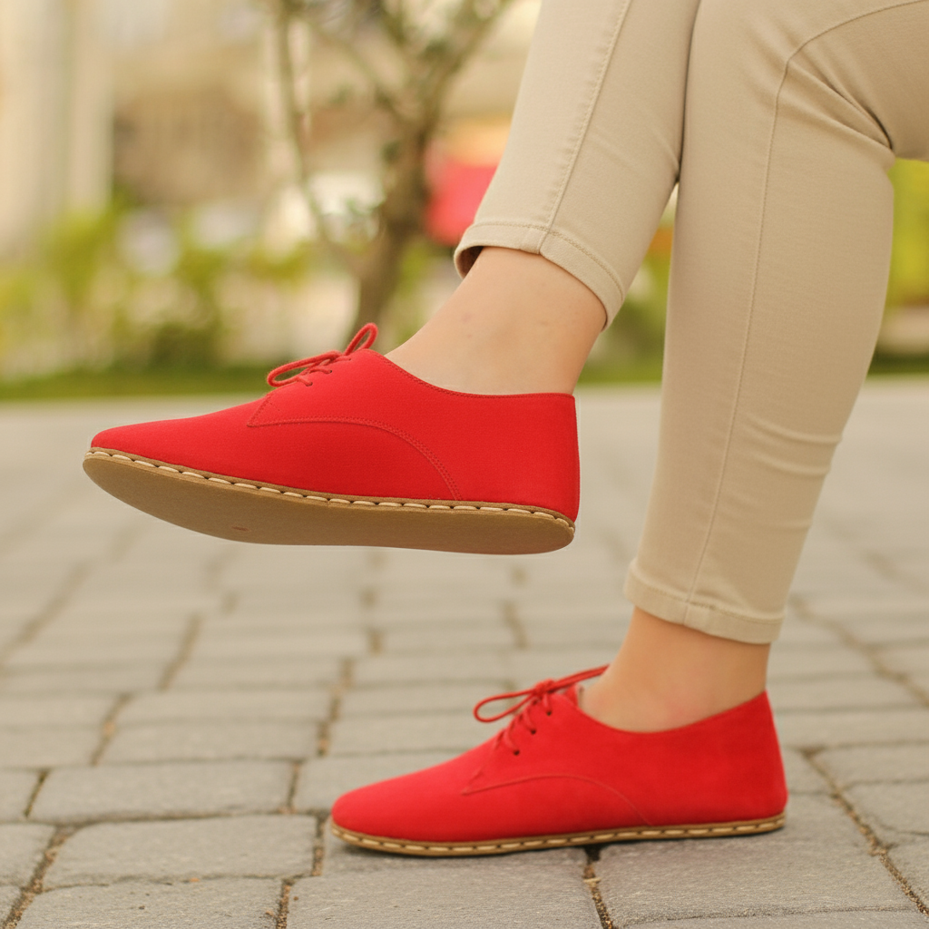 Women Barefoot Nubuck Red Oxford Shoes