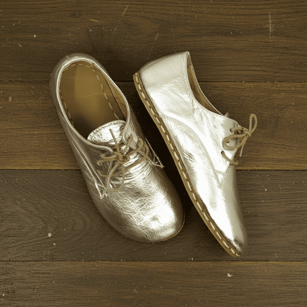 Women Barefoot Silver Oxford Shoes