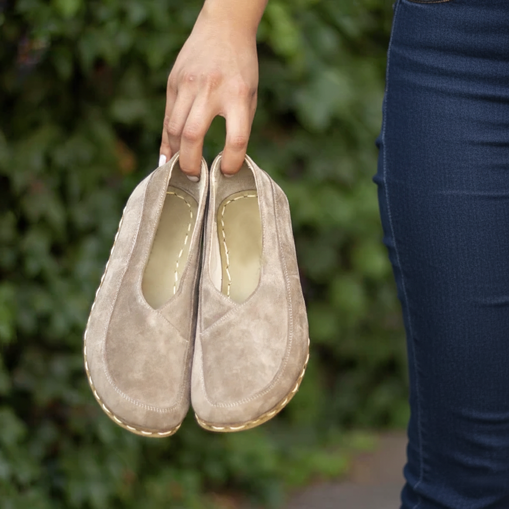 Women Barefoot Suede Light Brown Cross Ballet Flats