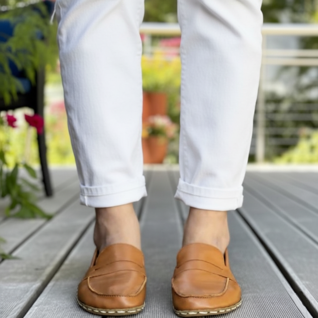 Women Barefoot Tan Brown Penny Loafers