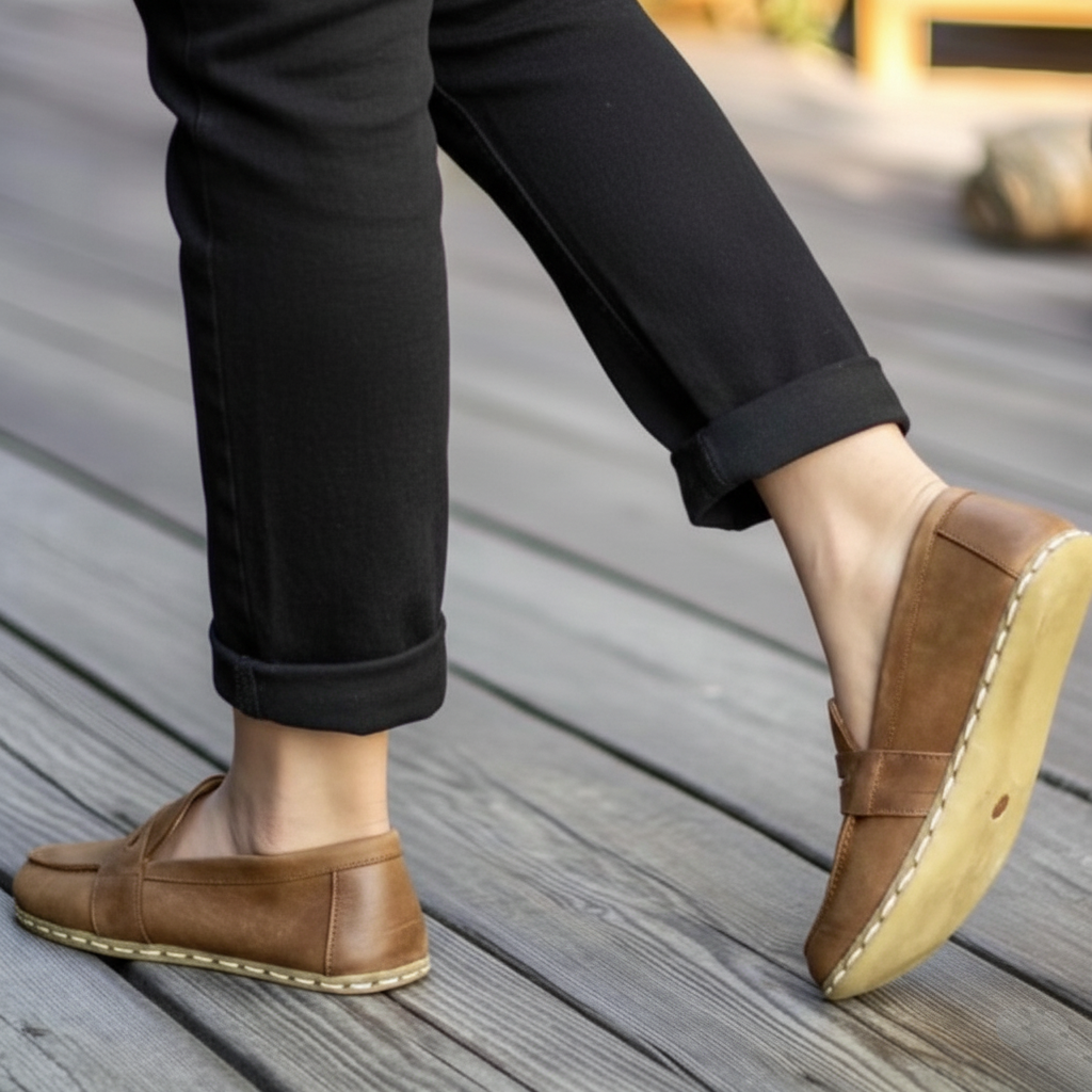 Women Barefoot Matte Brown Penny Loafers