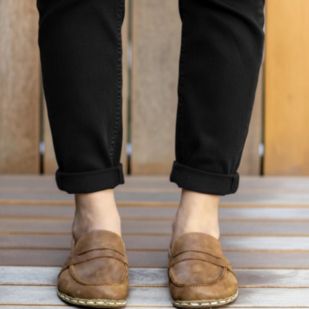 Women Barefoot Matte Brown Penny Loafers